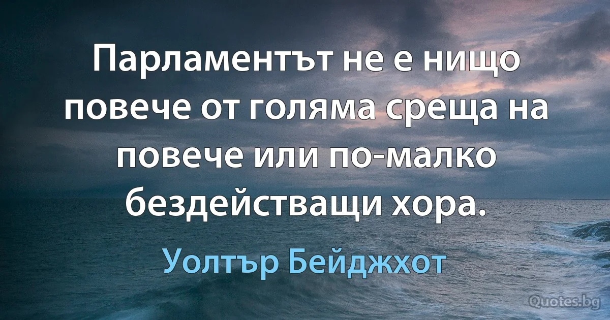 Парламентът не е нищо повече от голяма среща на повече или по-малко бездействащи хора. (Уолтър Бейджхот)