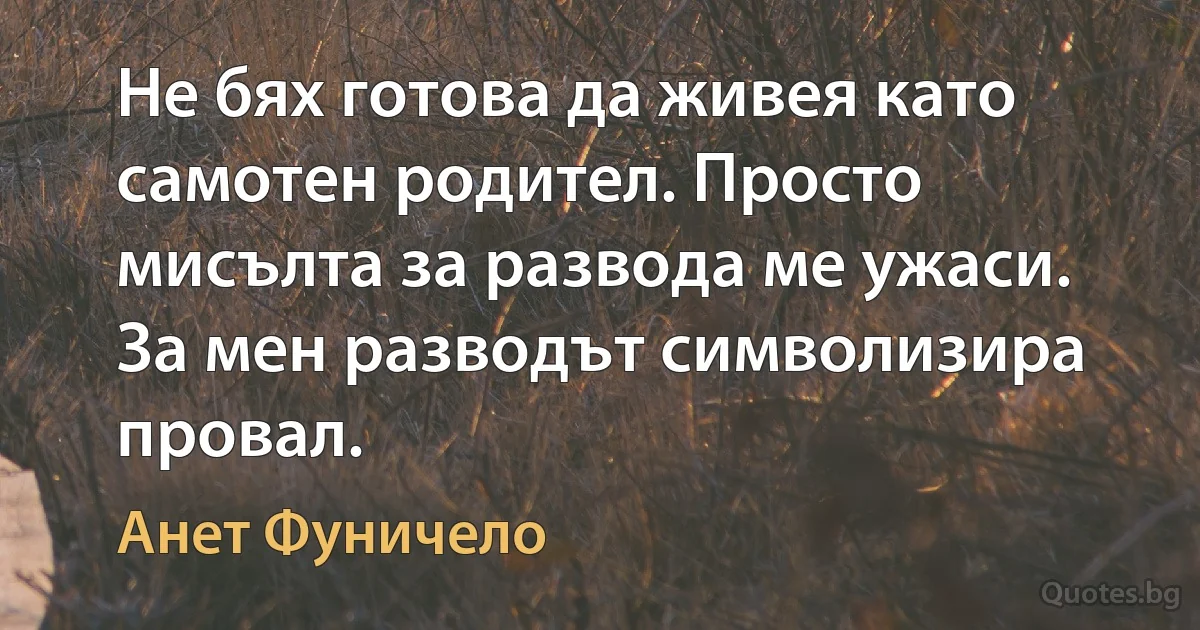 Не бях готова да живея като самотен родител. Просто мисълта за развода ме ужаси. За мен разводът символизира провал. (Анет Фуничело)