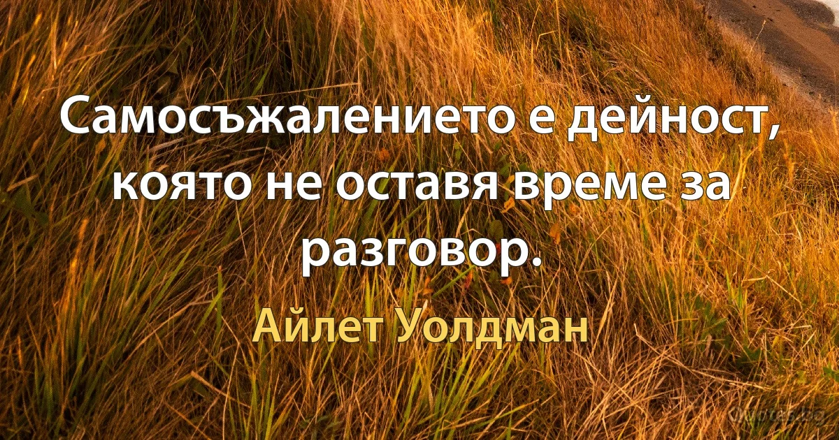 Самосъжалението е дейност, която не оставя време за разговор. (Айлет Уолдман)