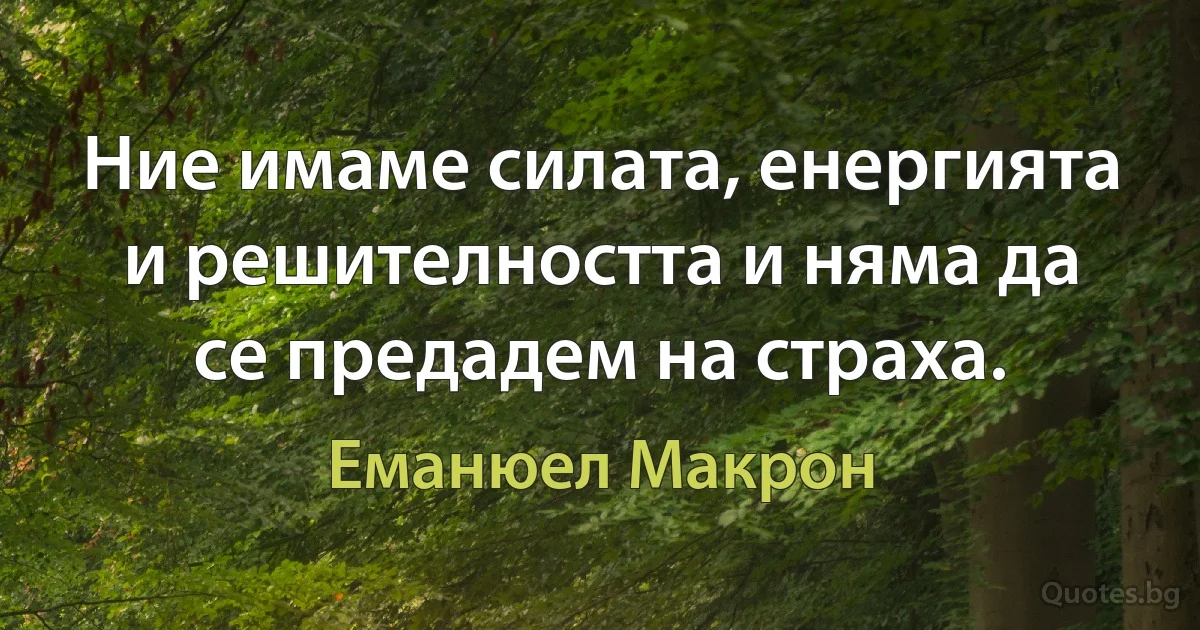 Ние имаме силата, енергията и решителността и няма да се предадем на страха. (Еманюел Макрон)