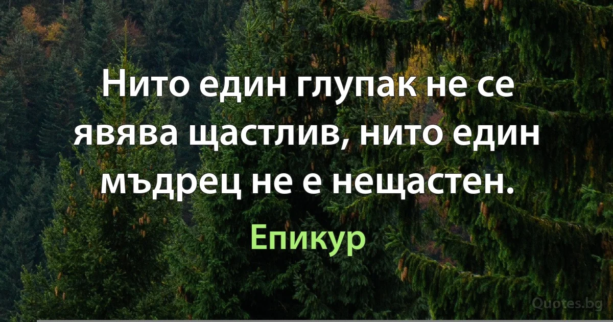 Нито един глупак не се явява щастлив, нито един мъдрец не е нещастен. (Епикур)