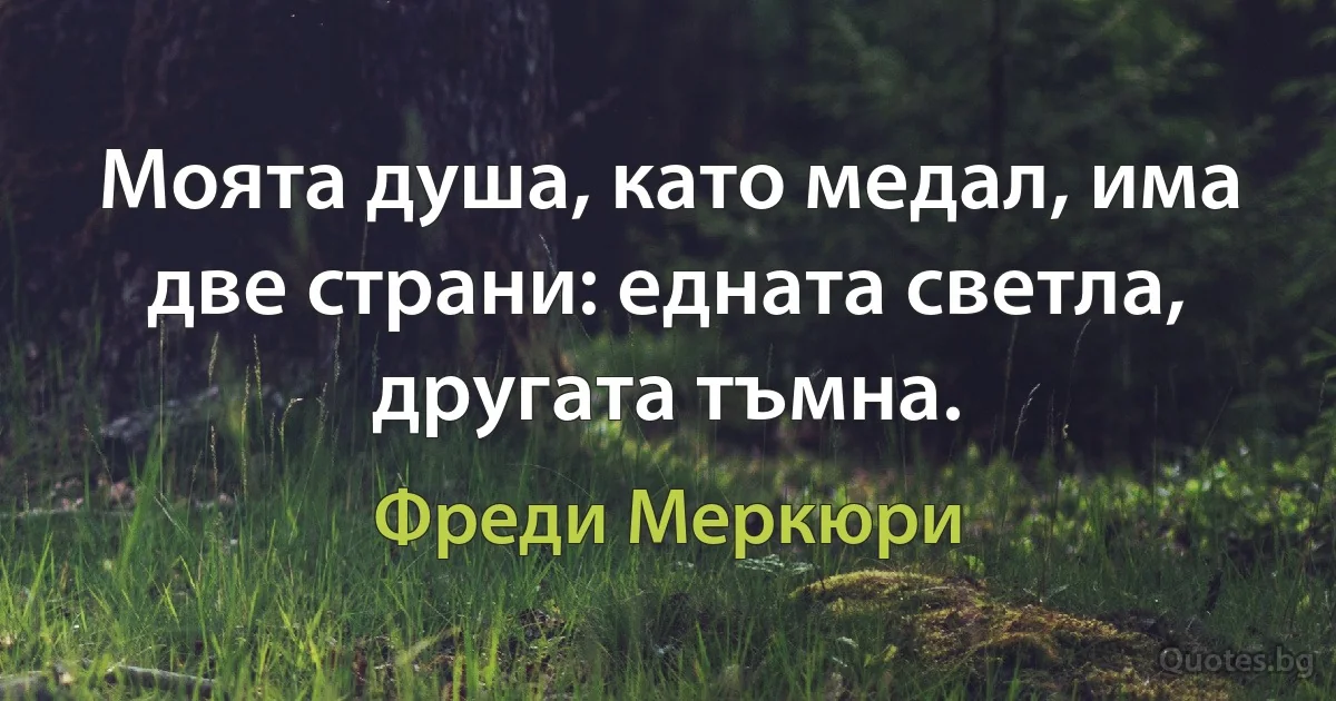 Моята душа, като медал, има две страни: едната светла, другата тъмна. (Фреди Меркюри)