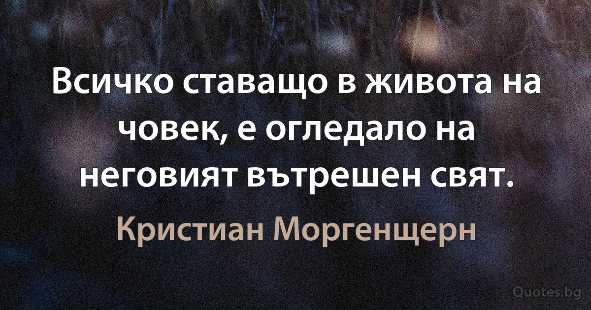 Всичко ставащо в живота на човек, е огледало на неговият вътрешен свят. (Кристиан Моргенщерн)