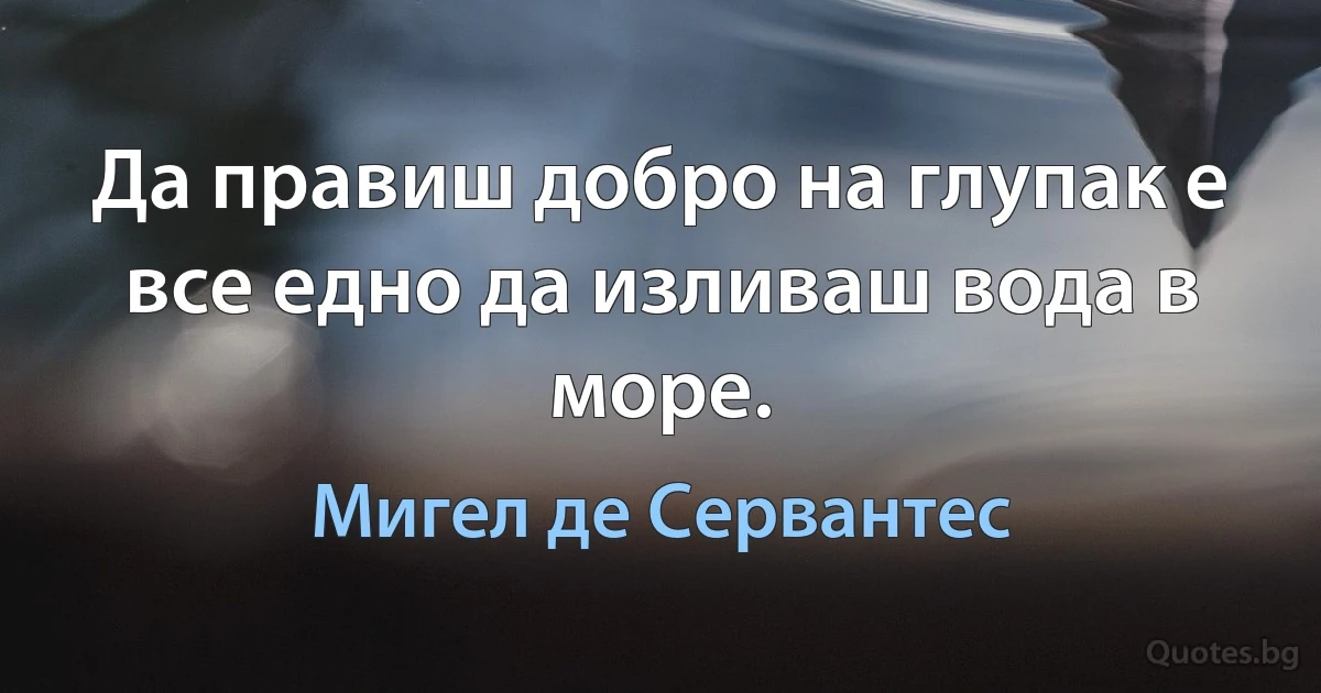 Да правиш добро на глупак е все едно да изливаш вода в море. (Мигел де Сервантес)