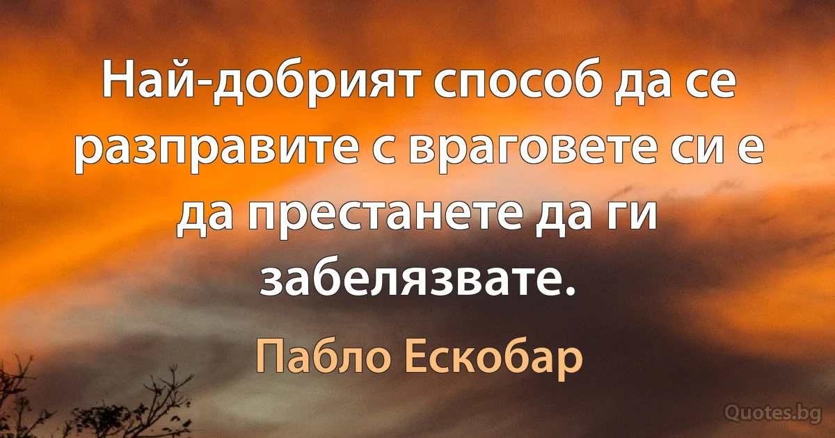 Най-добрият способ да се разправите с враговете си е да престанете да ги забелязвате. (Пабло Ескобар)