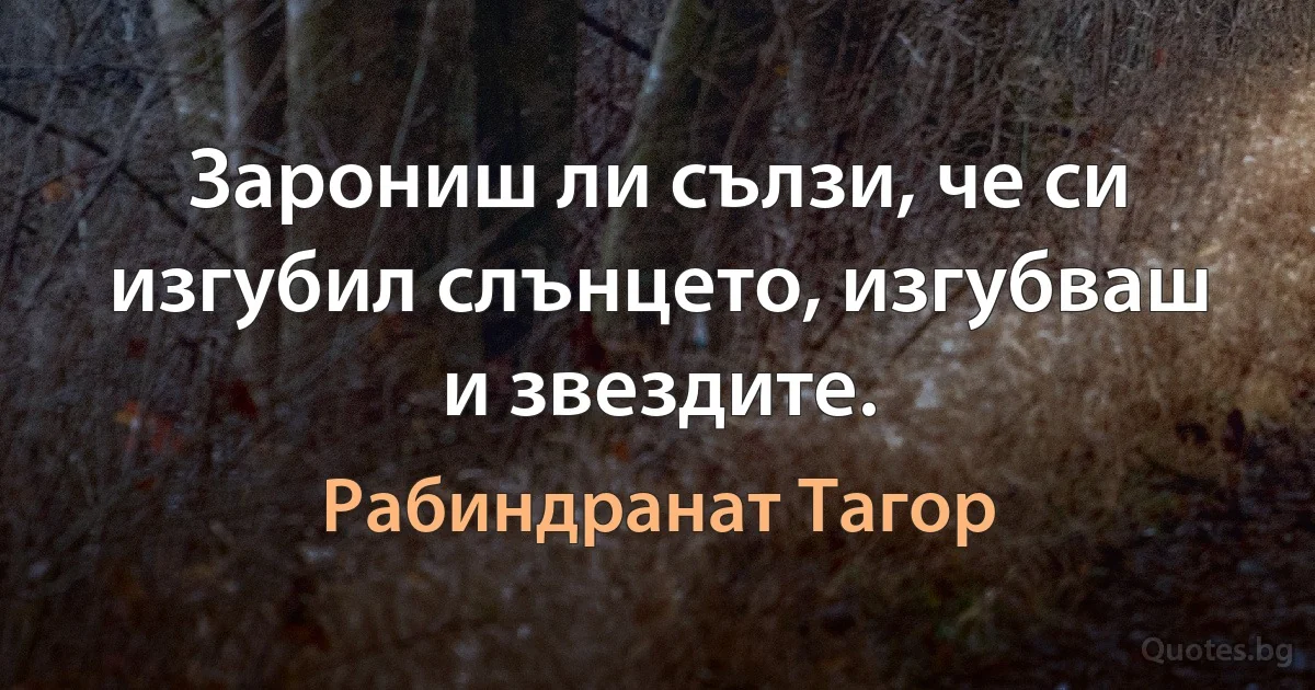 Зарониш ли сълзи, че си изгубил слънцето, изгубваш и звездите. (Рабиндранат Тагор)