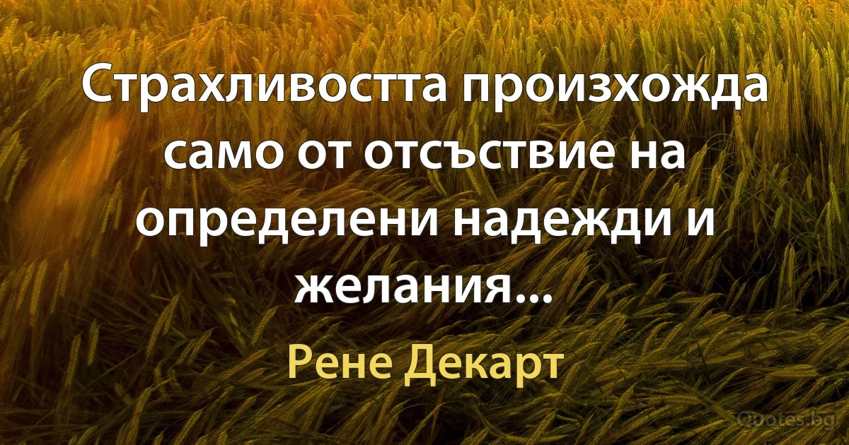 Страхливостта произхожда само от отсъствие на определени надежди и желания... (Рене Декарт)