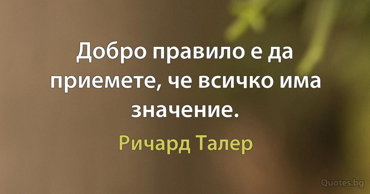 Добро правило е да приемете, че всичко има значение. (Ричард Талер)