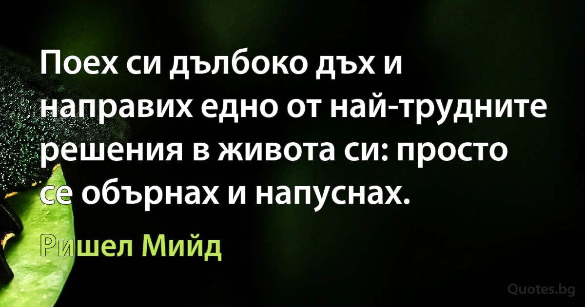 Поех си дълбоко дъх и направих едно от най-трудните решения в живота си: просто се обърнах и напуснах. (Ришел Мийд)