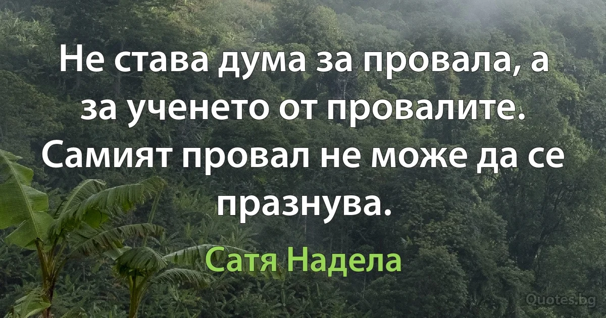 Не става дума за провала, а за ученето от провалите. Самият провал не може да се празнува. (Сатя Надела)