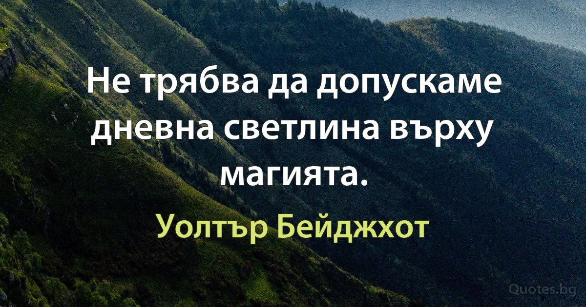 Не трябва да допускаме дневна светлина върху магията. (Уолтър Бейджхот)