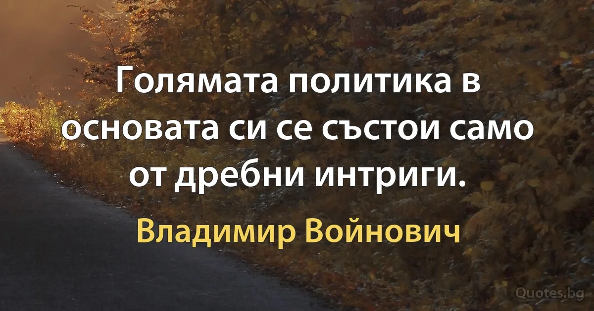 Голямата политика в основата си се състои само от дребни интриги. (Владимир Войнович)