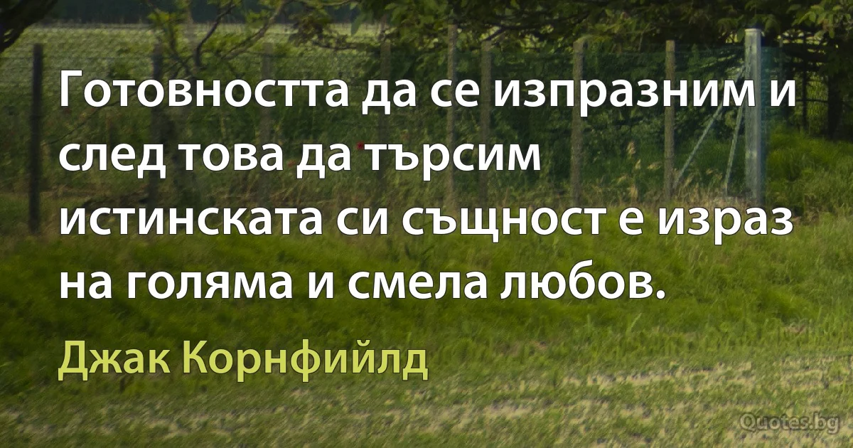 Готовността да се изпразним и след това да търсим истинската си същност е израз на голяма и смела любов. (Джак Корнфийлд)