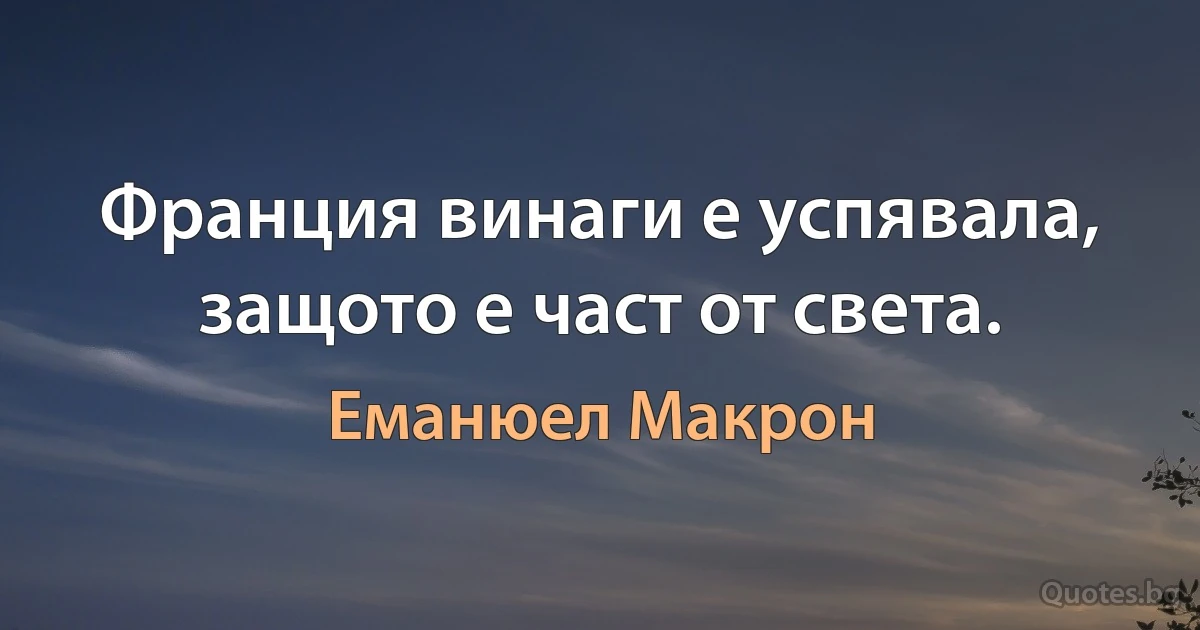 Франция винаги е успявала, защото е част от света. (Еманюел Макрон)