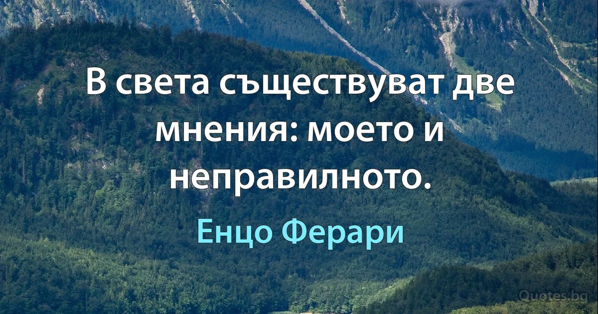 В света съществуват две мнения: моето и неправилното. (Енцо Ферари)