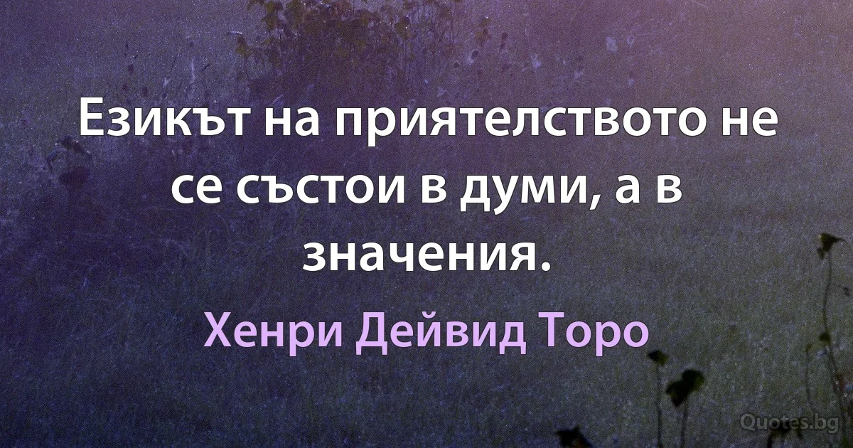 Езикът на приятелството не се състои в думи, а в значения. (Хенри Дейвид Торо)