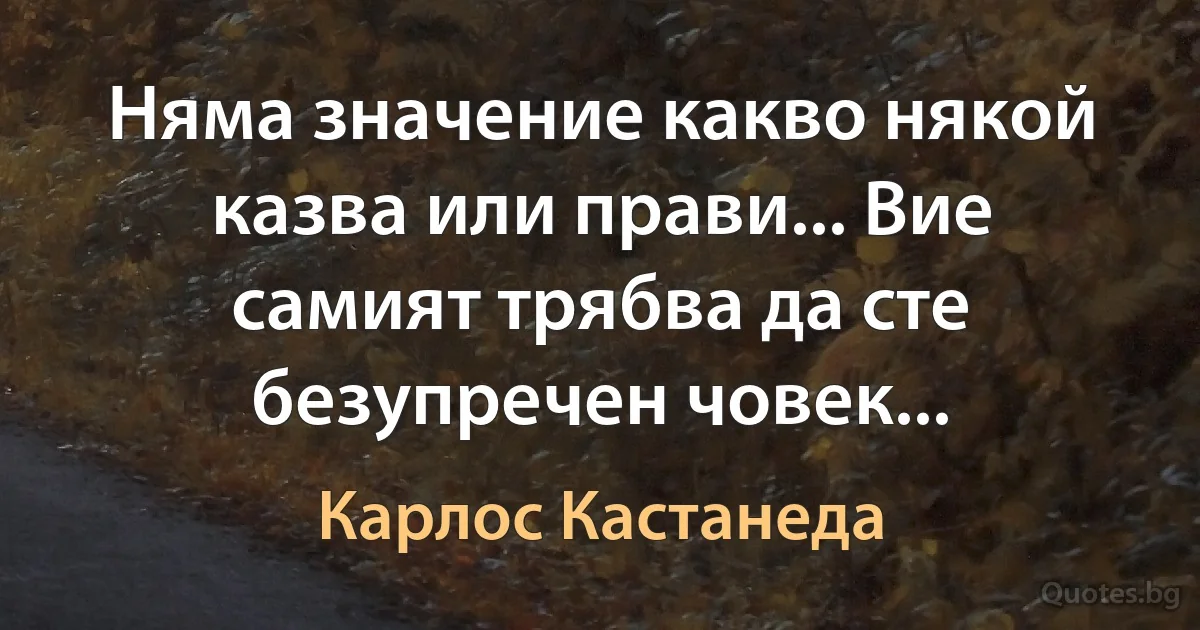 Няма значение какво някой казва или прави... Вие самият трябва да сте безупречен човек... (Карлос Кастанеда)