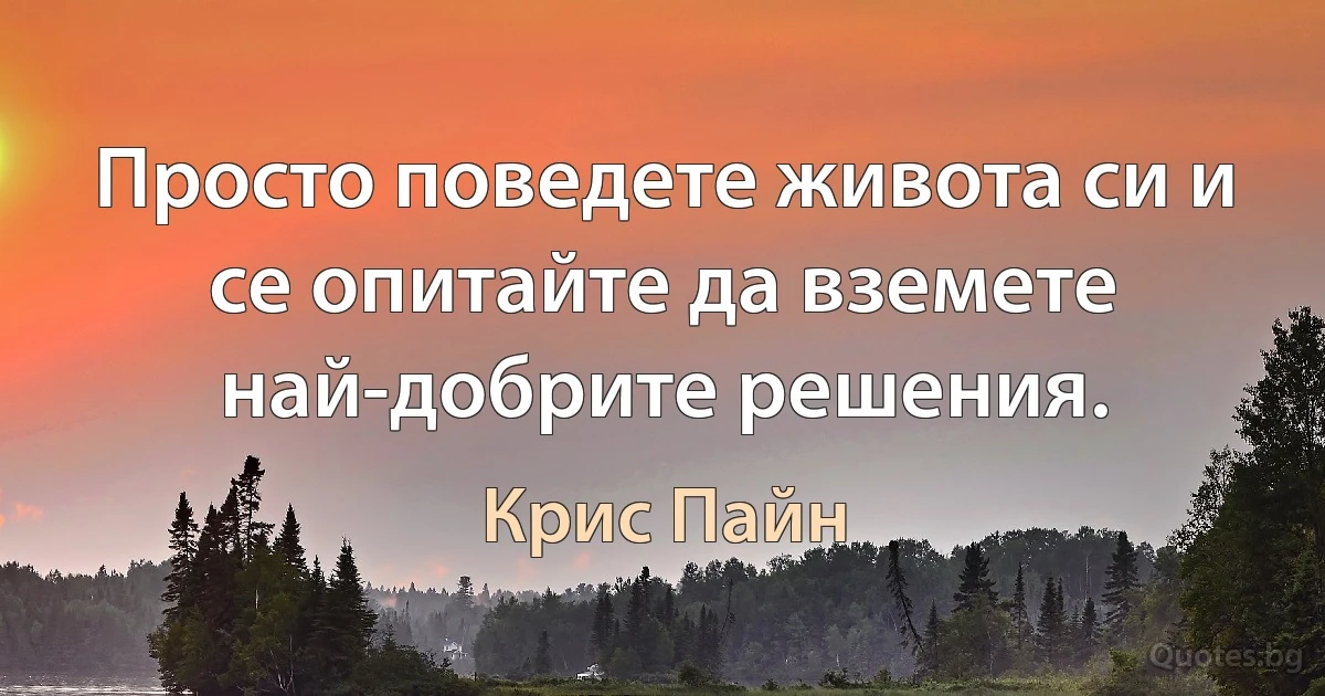 Просто поведете живота си и се опитайте да вземете най-добрите решения. (Крис Пайн)