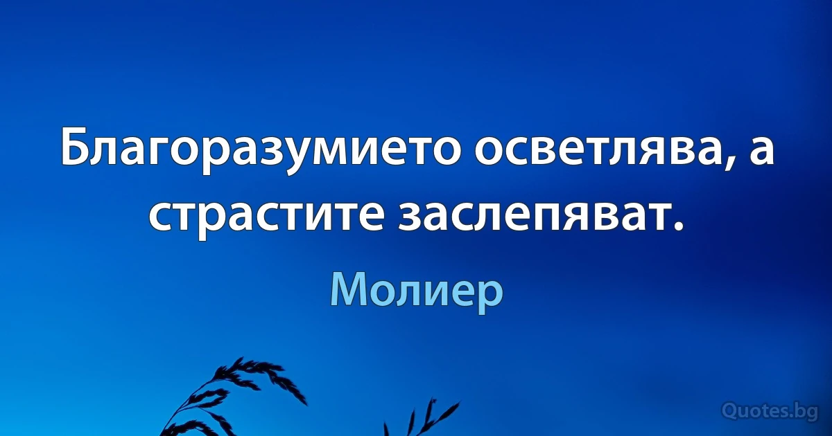 Благоразумието осветлява, а страстите заслепяват. (Молиер)