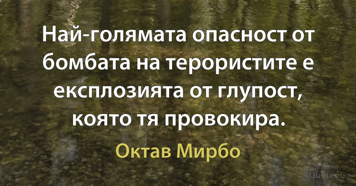 Най-голямата опасност от бомбата на терористите е експлозията от глупост, която тя провокира. (Октав Мирбо)