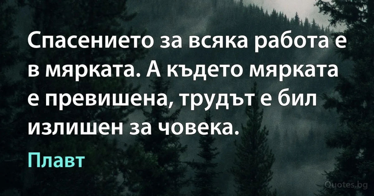 Спасението за всяка работа е в мярката. А където мярката е превишена, трудът е бил излишен за човека. (Плавт)