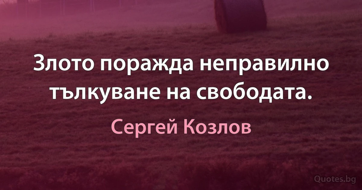 Злото поражда неправилно тълкуване на свободата. (Сергей Козлов)