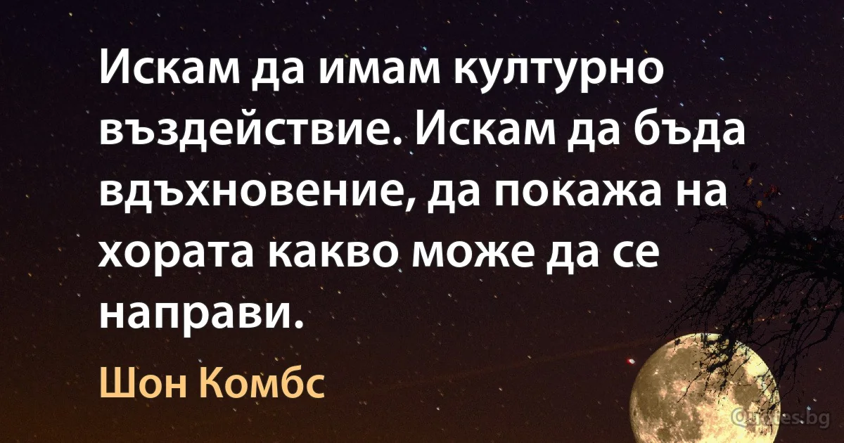 Искам да имам културно въздействие. Искам да бъда вдъхновение, да покажа на хората какво може да се направи. (Шон Комбс)