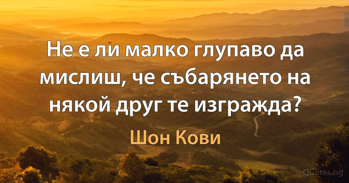 Не е ли малко глупаво да мислиш, че събарянето на някой друг те изгражда? (Шон Кови)