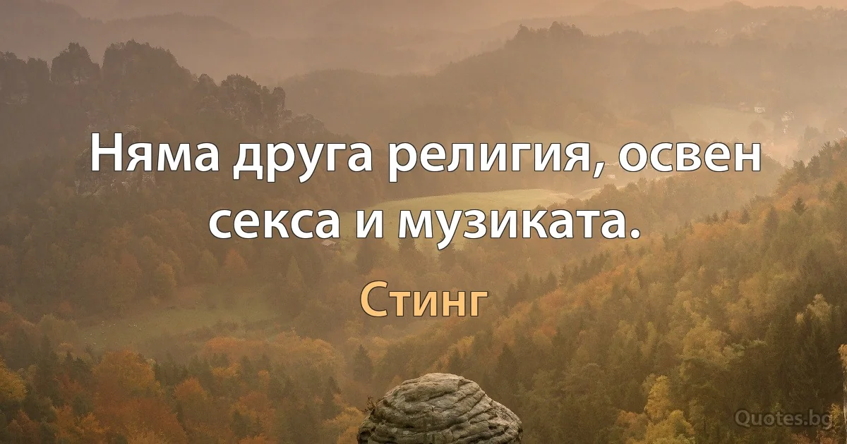 Няма друга религия, освен секса и музиката. (Стинг)