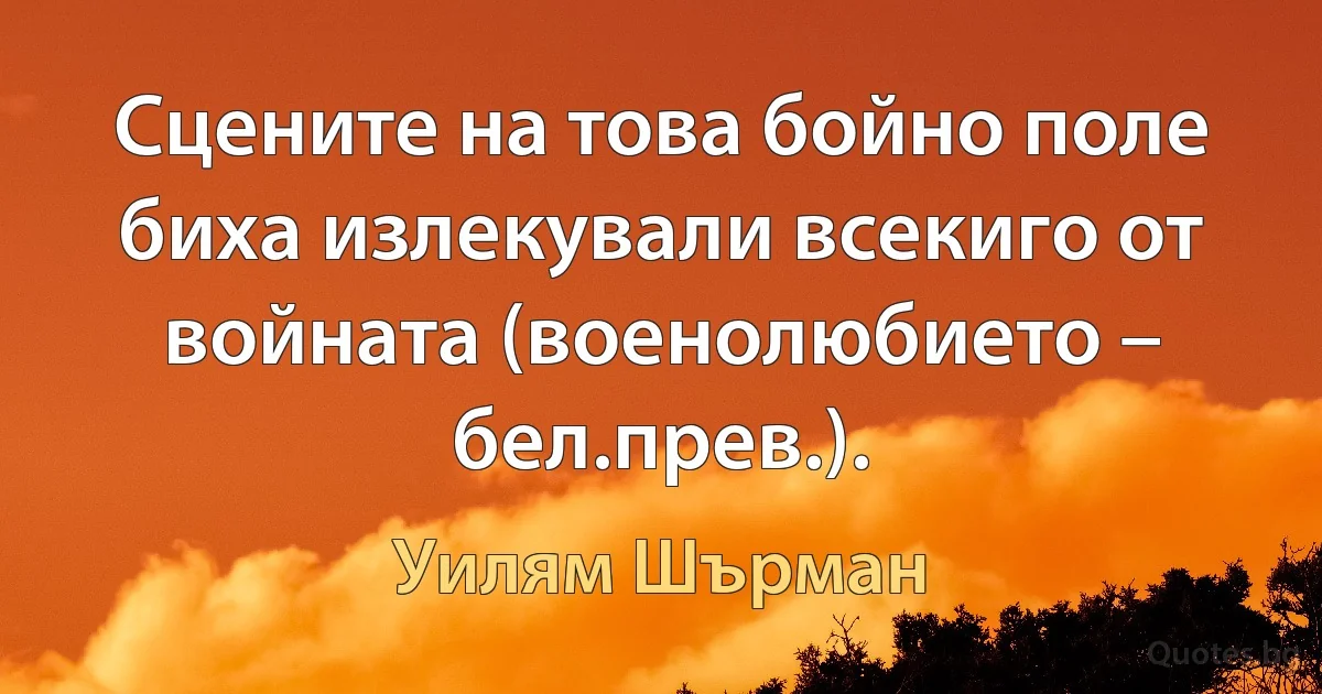 Сцените на това бойно поле биха излекували всекиго от войната (военолюбието – бел.прев.). (Уилям Шърман)