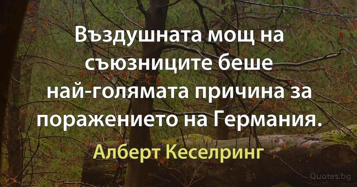 Въздушната мощ на съюзниците беше най-голямата причина за поражението на Германия. (Алберт Кеселринг)