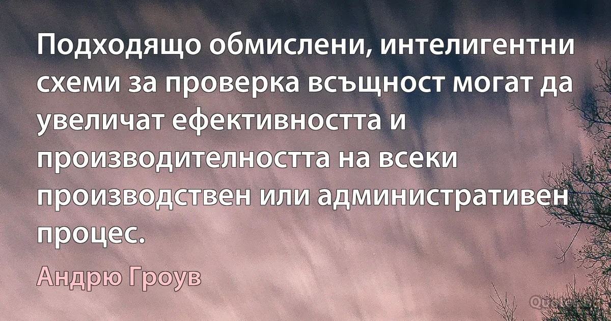 Подходящо обмислени, интелигентни схеми за проверка всъщност могат да увеличат ефективността и производителността на всеки производствен или административен процес. (Андрю Гроув)