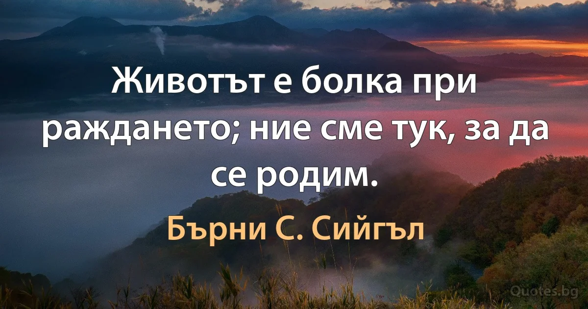 Животът е болка при раждането; ние сме тук, за да се родим. (Бърни С. Сийгъл)