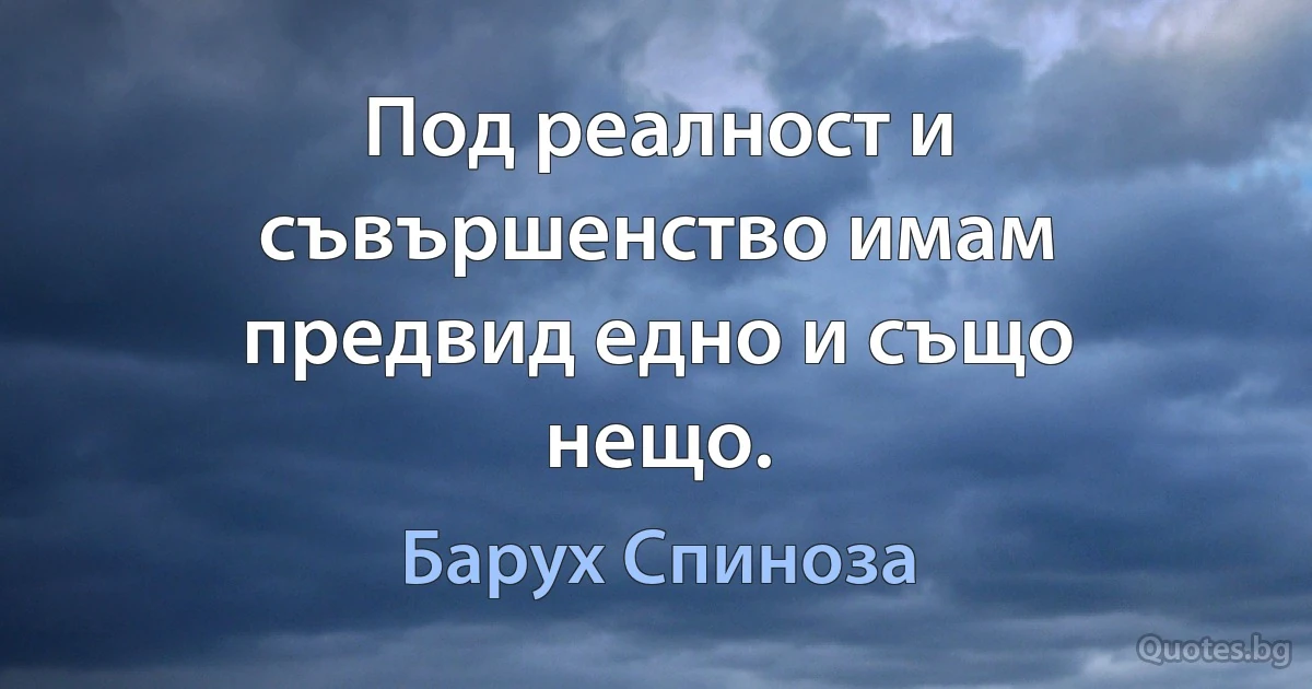 Под реалност и съвършенство имам предвид едно и също нещо. (Барух Спиноза)