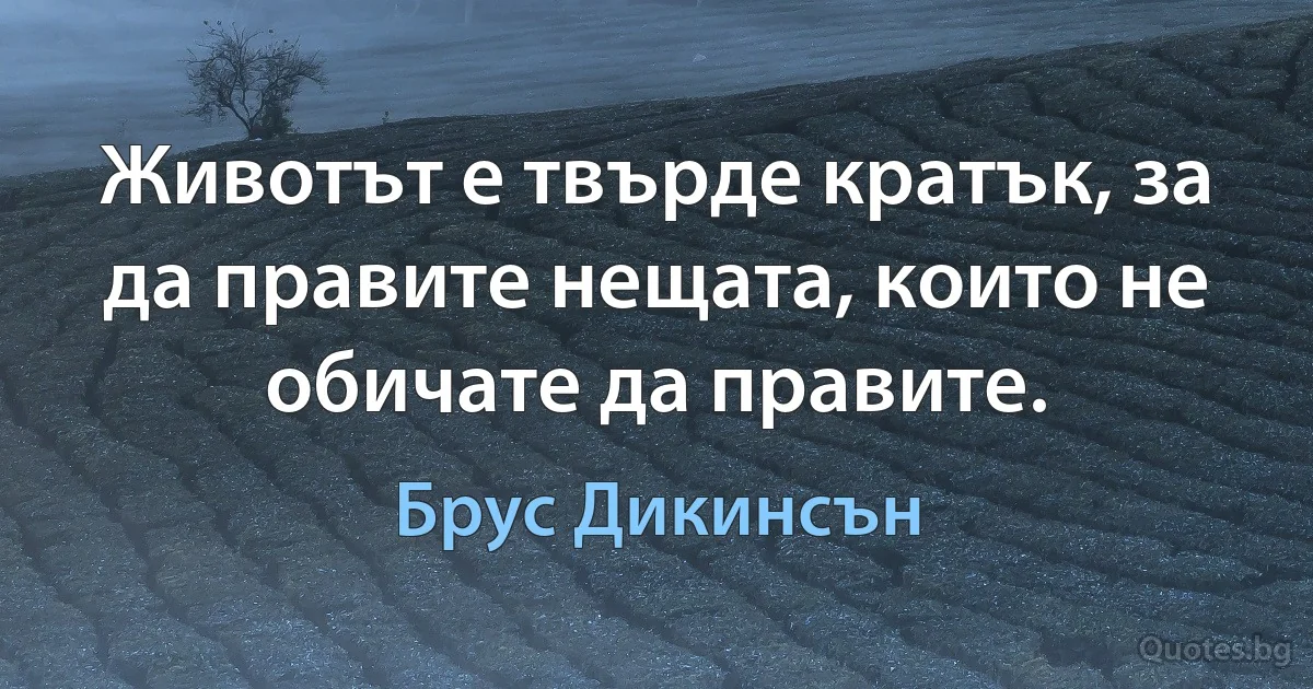 Животът е твърде кратък, за да правите нещата, които не обичате да правите. (Брус Дикинсън)