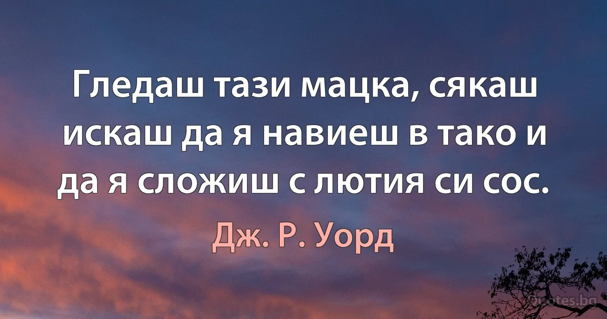 Гледаш тази мацка, сякаш искаш да я навиеш в тако и да я сложиш с лютия си сос. (Дж. Р. Уорд)