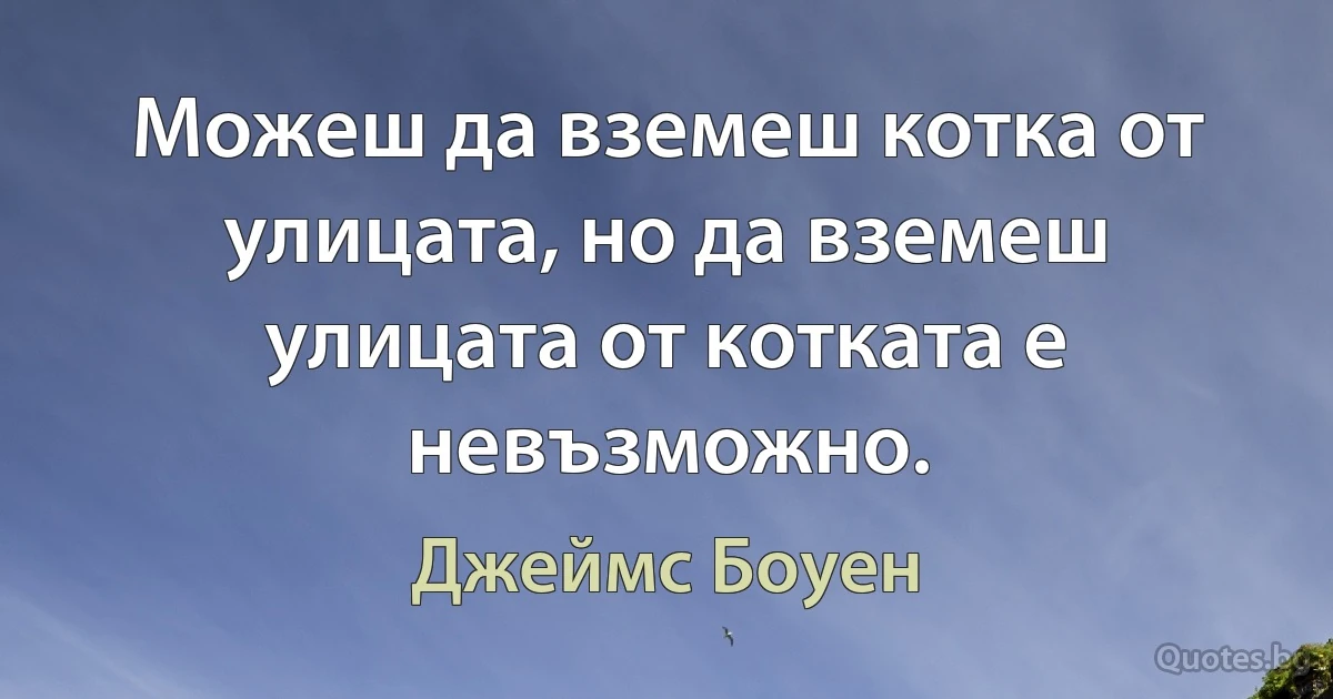 Можеш да вземеш котка от улицата, но да вземеш улицата от котката е невъзможно. (Джеймс Боуен)