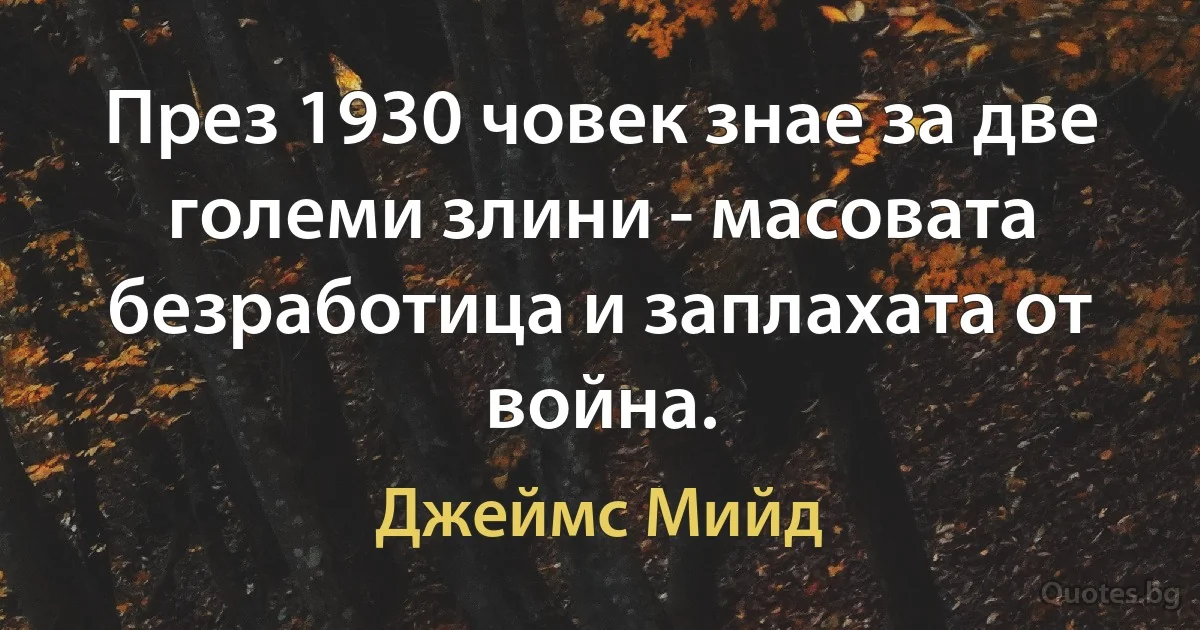 През 1930 човек знае за две големи злини - масовата безработица и заплахата от война. (Джеймс Мийд)