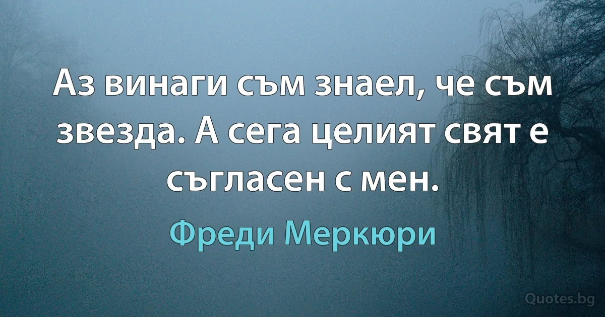 Аз винаги съм знаел, че съм звезда. А сега целият свят е съгласен с мен. (Фреди Меркюри)