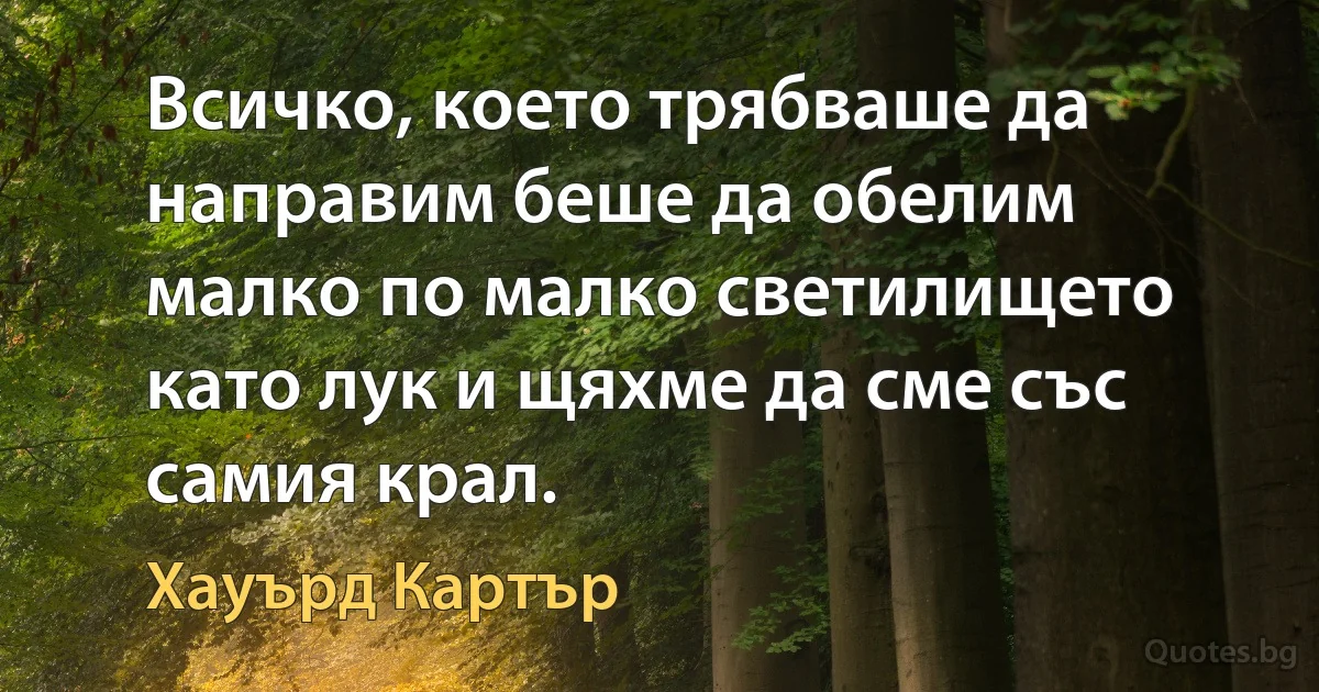 Всичко, което трябваше да направим беше да обелим малко по малко светилището като лук и щяхме да сме със самия крал. (Хауърд Картър)