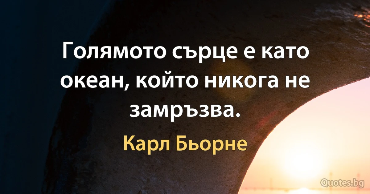 Голямото сърце е като океан, който никога не замръзва. (Карл Бьорне)