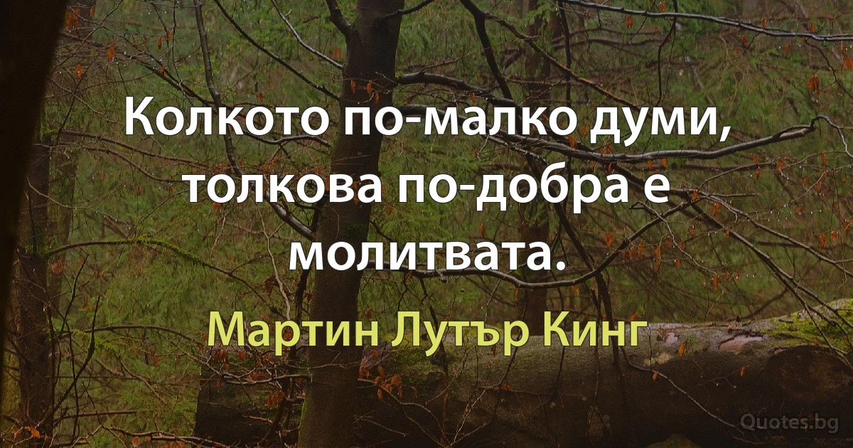 Колкото по-малко думи, толкова по-добра е молитвата. (Мартин Лутър Кинг)