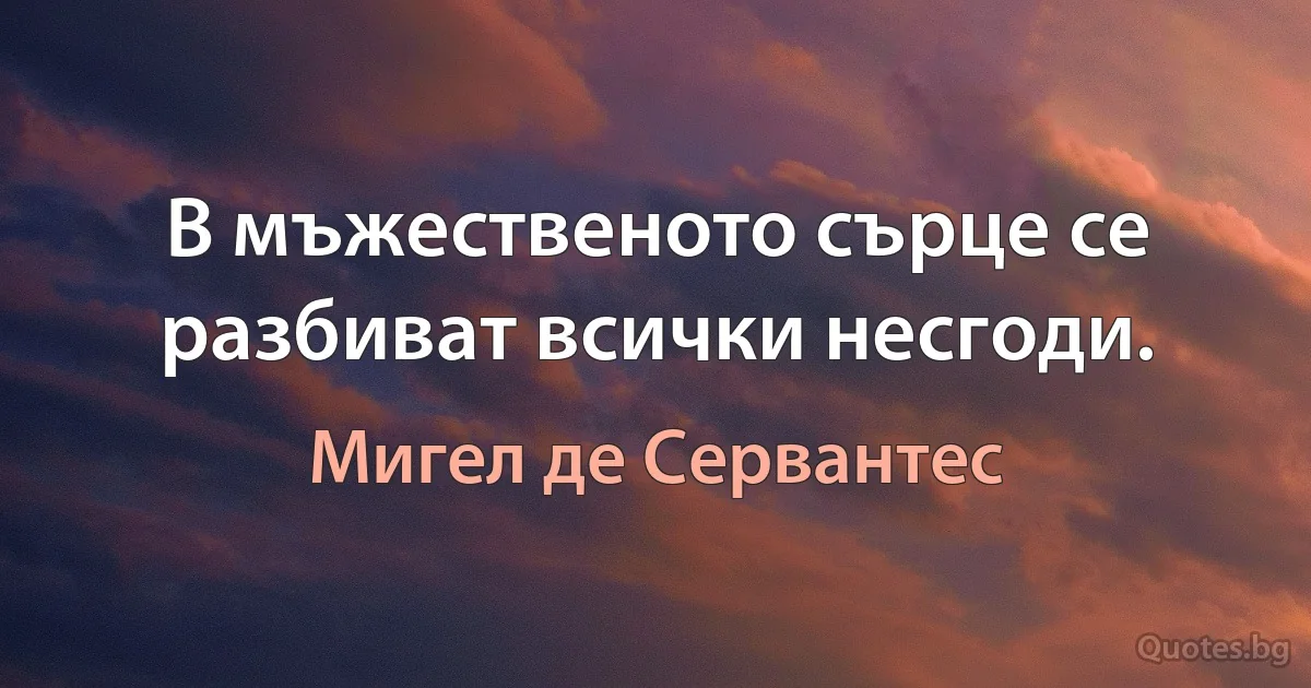 В мъжественото сърце се разбиват всички несгоди. (Мигел де Сервантес)