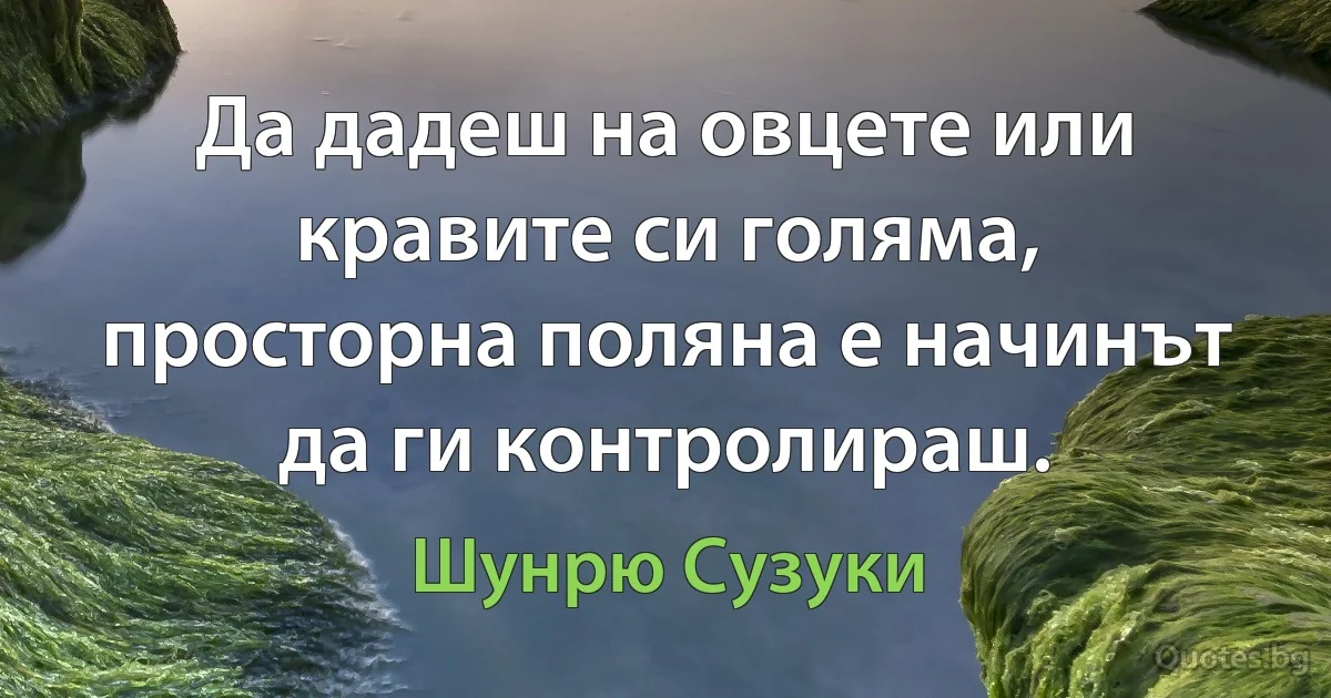 Да дадеш на овцете или кравите си голяма, просторна поляна е начинът да ги контролираш. (Шунрю Сузуки)