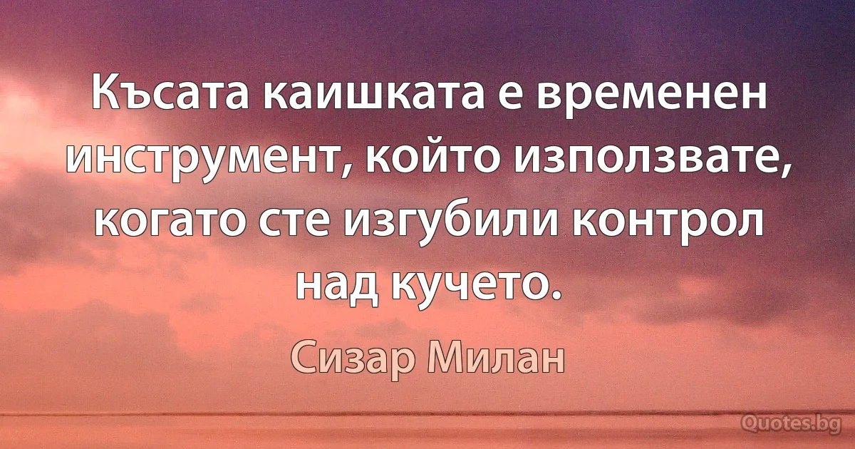 Късата каишката е временен инструмент, който използвате, когато сте изгубили контрол над кучето. (Сизар Милан)