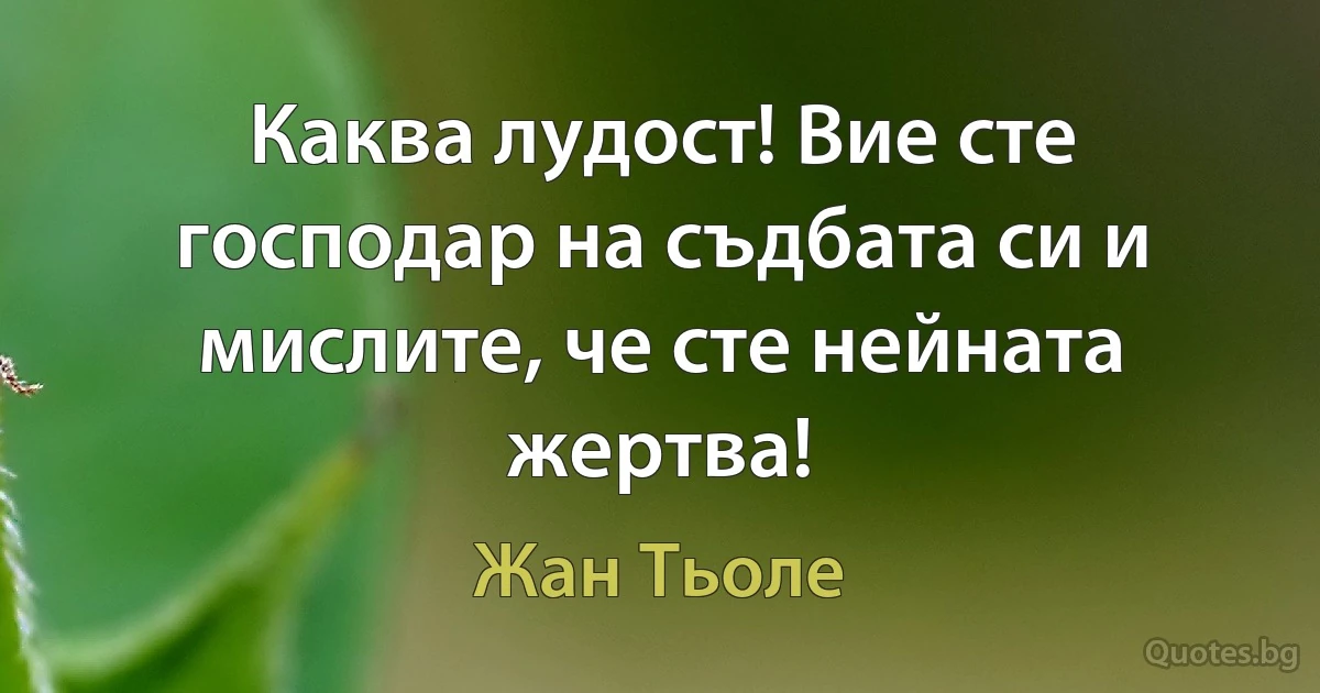 Каква лудост! Вие сте господар на съдбата си и мислите, че сте нейната жертва! (Жан Тьоле)