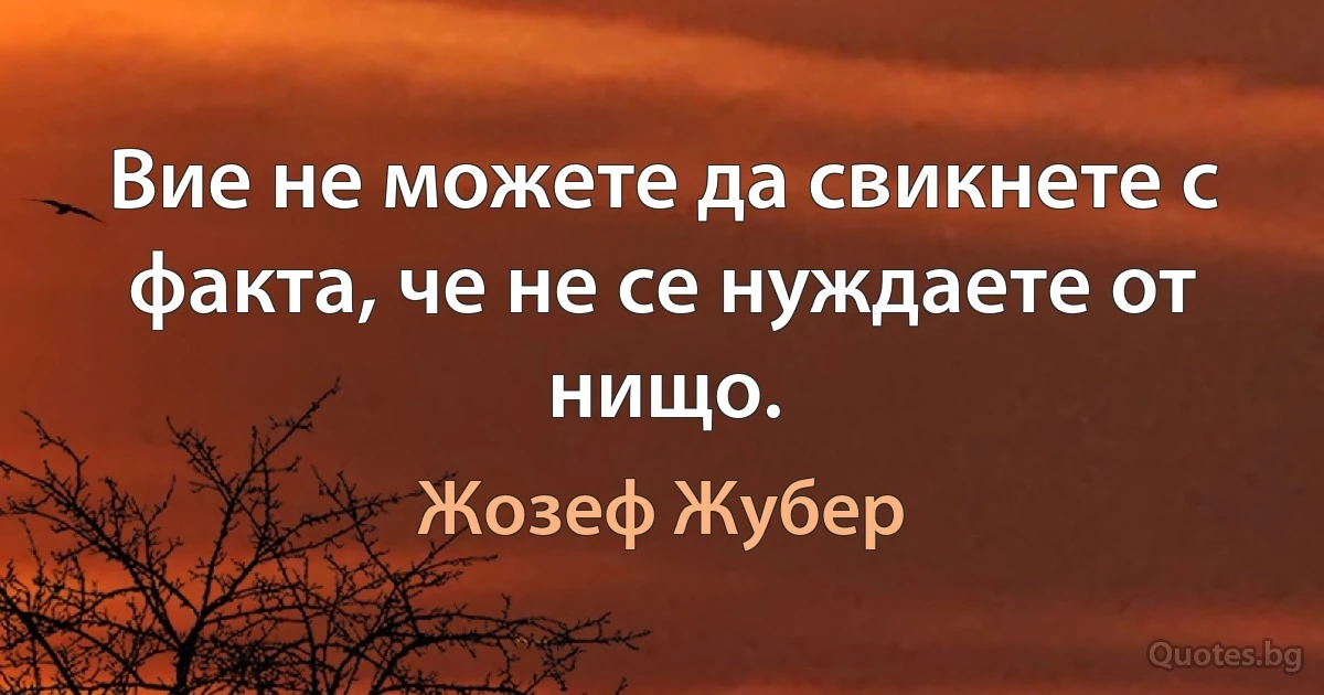 Вие не можете да свикнете с факта, че не се нуждаете от нищо. (Жозеф Жубер)