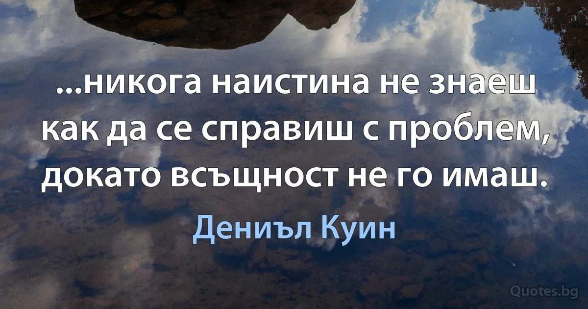 ...никога наистина не знаеш как да се справиш с проблем, докато всъщност не го имаш. (Дениъл Куин)