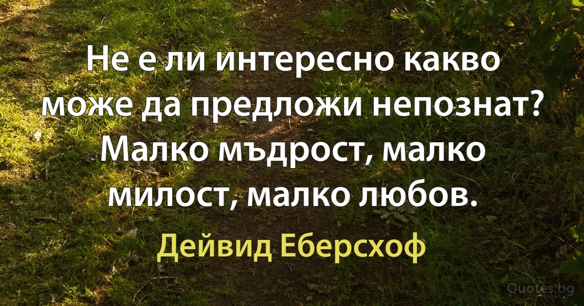 Не е ли интересно какво може да предложи непознат? Малко мъдрост, малко милост, малко любов. (Дейвид Еберсхоф)