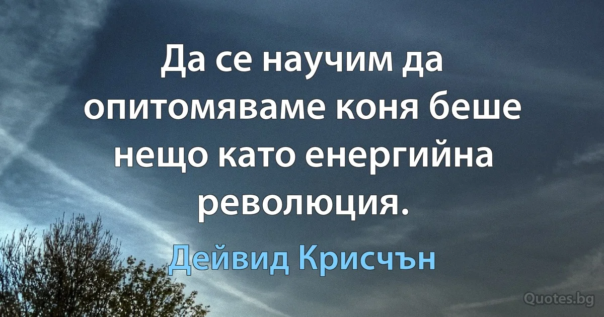 Да се научим да опитомяваме коня беше нещо като енергийна революция. (Дейвид Крисчън)